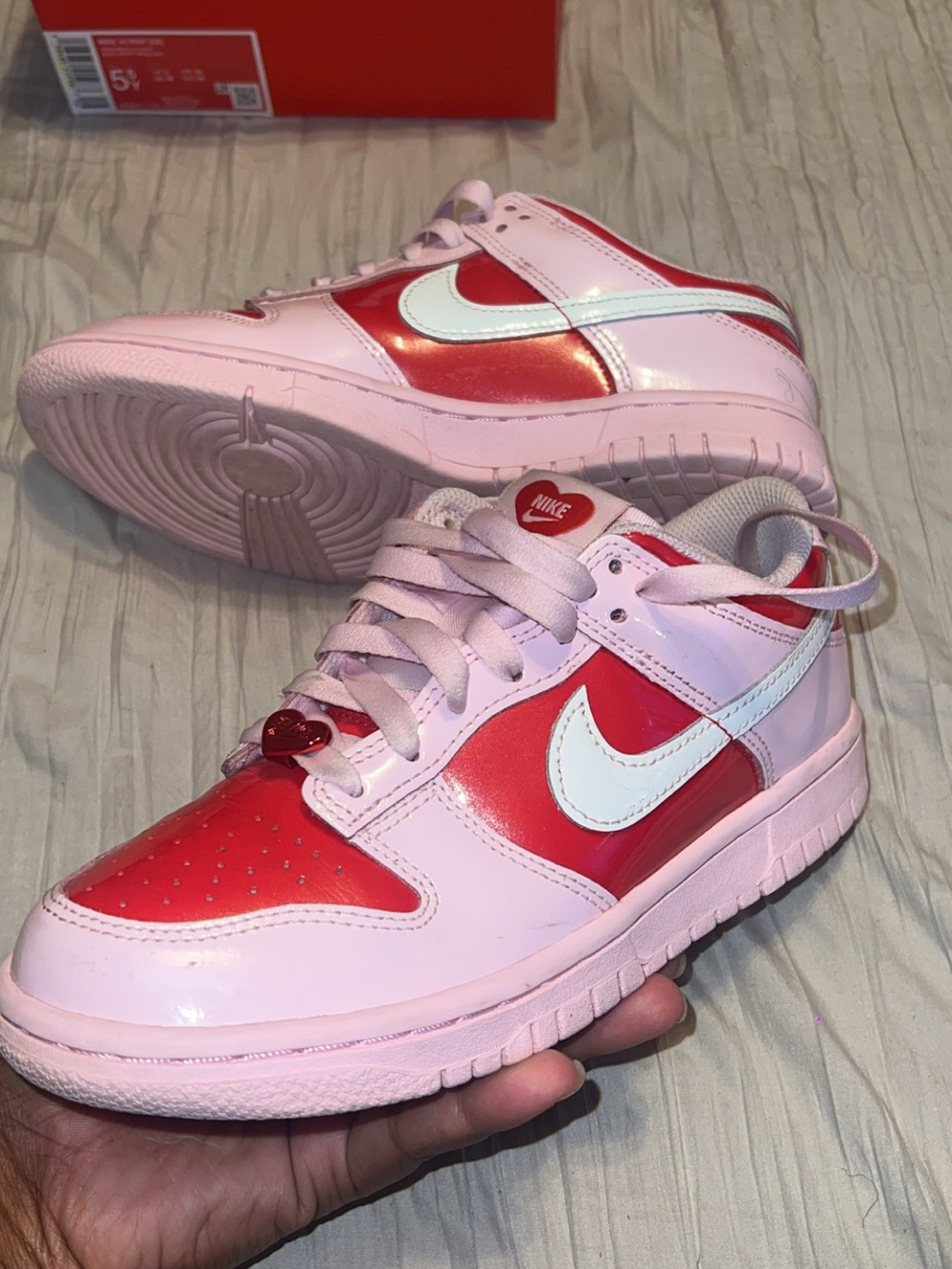 Nike Kids Pink and Red Low-Top Sneakers with White Swoosh